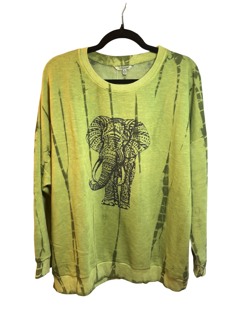 Yak & Yeti Green Hand Dyed L/XL Elephant Crewneck Sweatshirt NWT